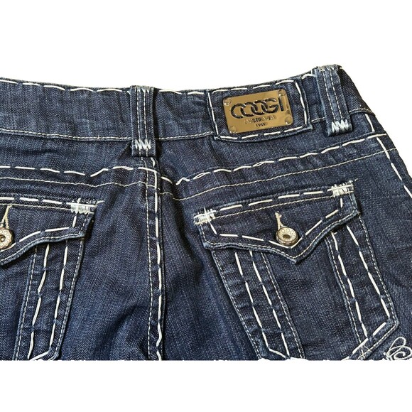Coogi Women's Jeans Low Rise Size 7 (28x33) Dark Wash Embroidery Faded Boot Cut - Picture 1 of 10